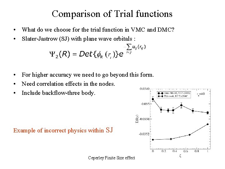 Comparison of Trial functions • What do we choose for the trial function in