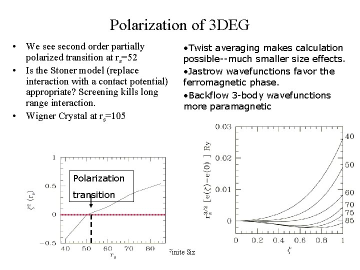 Polarization of 3 DEG • We second order partially polarized transition at rs=52 •