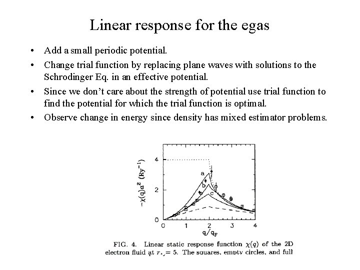 Linear response for the egas • Add a small periodic potential. • Change trial