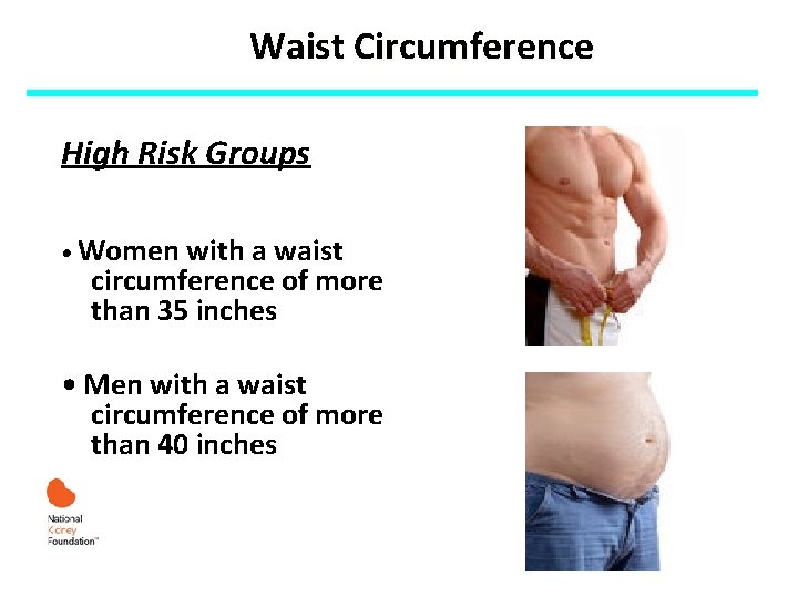 Waist Circumference High Risk Groups • Women with a waist circumference of more than