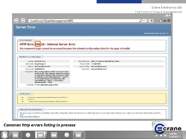 Crane Electronics Ltd The force in torque management localhost/Opta. Management. WS Common http errors