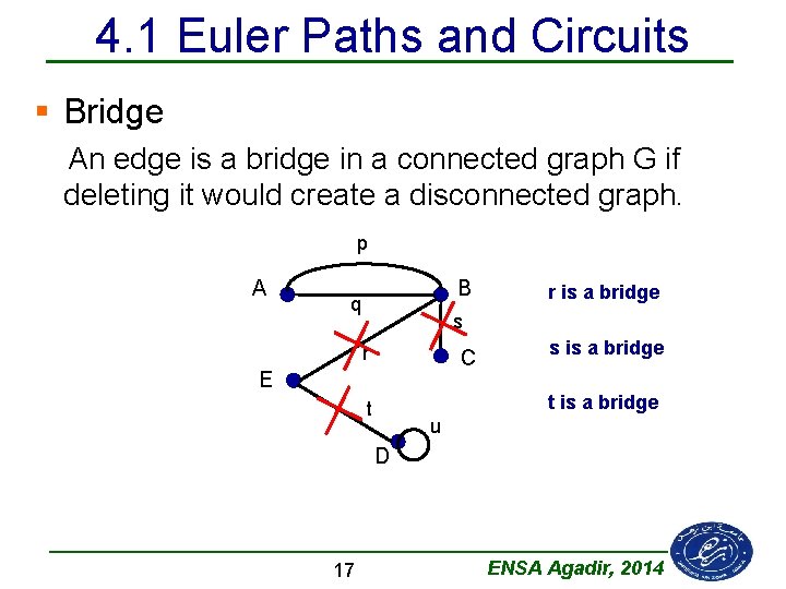 4. 1 Euler Paths and Circuits § Bridge An edge is a bridge in
