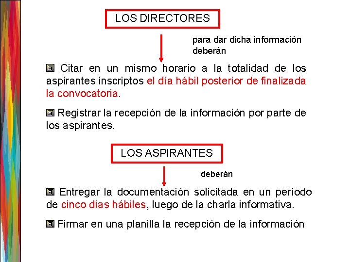 LOS DIRECTORES para dar dicha información deberán Citar en un mismo horario a la