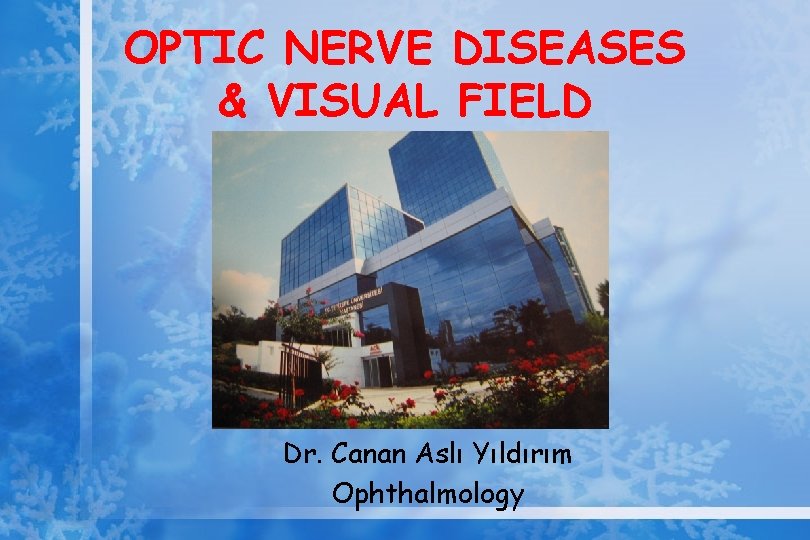 OPTIC NERVE DISEASES & VISUAL FIELD Dr. Canan Aslı Yıldırım Ophthalmology 