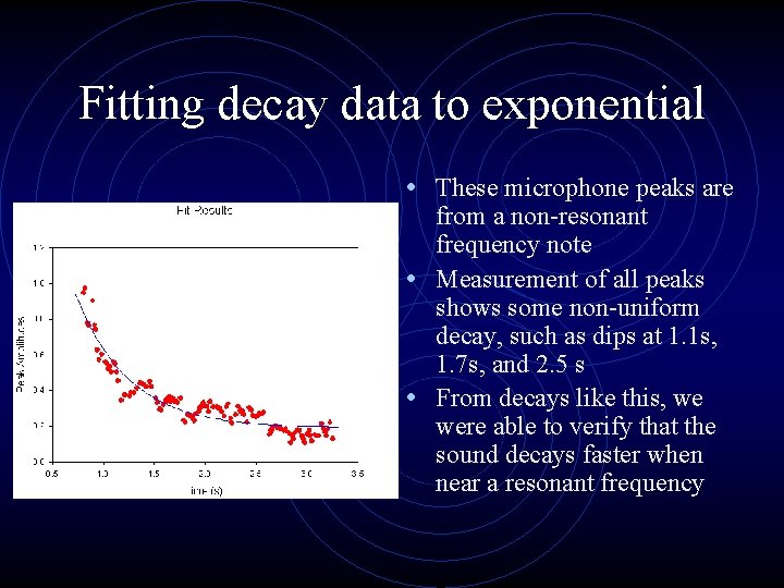 Fitting decay data to exponential • These microphone peaks are from a non-resonant frequency