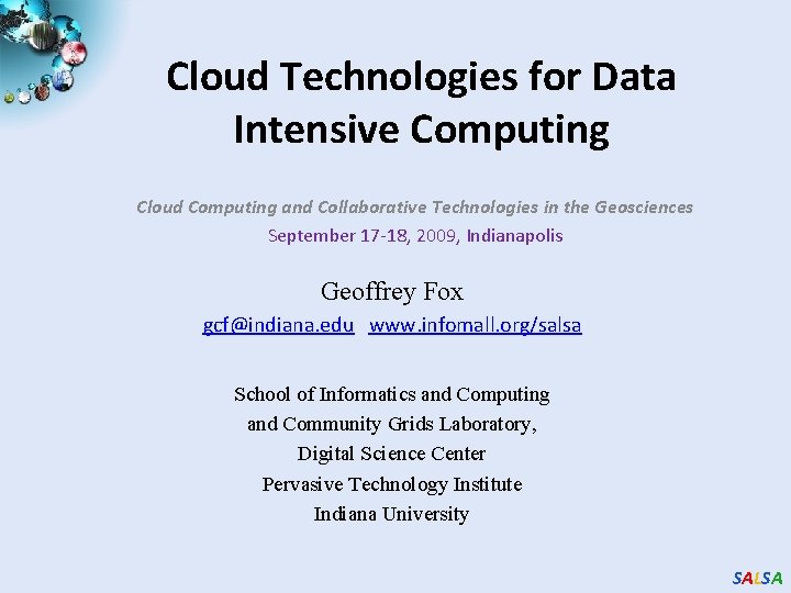 Cloud Technologies for Data Intensive Computing Cloud Computing and Collaborative Technologies in the Geosciences