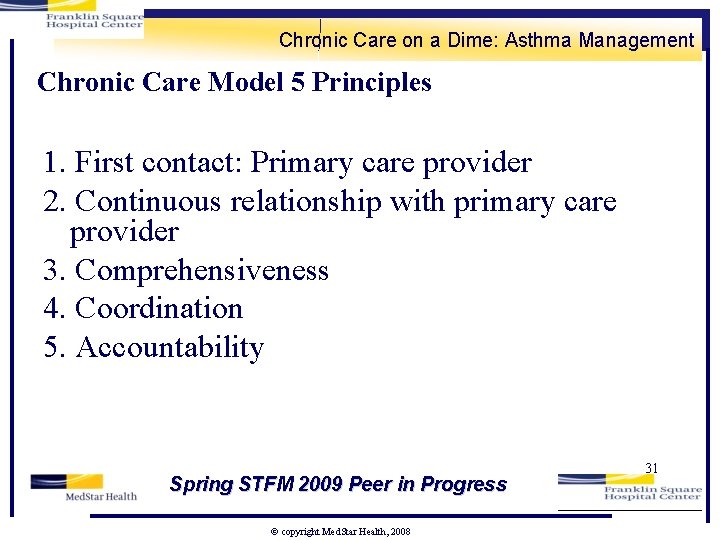 Chronic Care on a Dime: Asthma Management Chronic Care Model 5 Principles 1. First