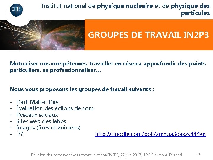 Institut national de physique nucléaire et de physique des particules GROUPES DE TRAVAIL IN