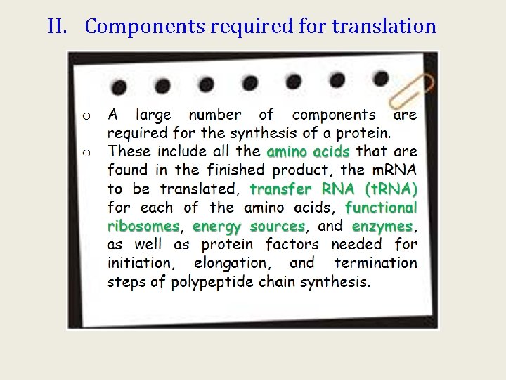 II. Components required for translation II. Components required for translation