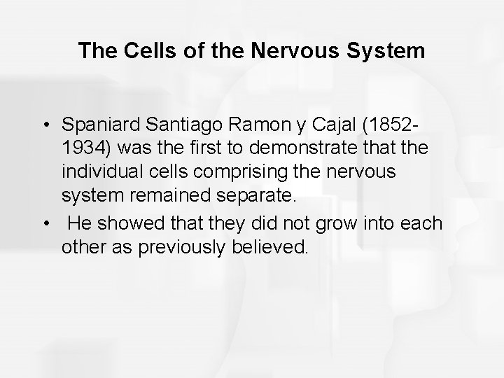 The Cells of the Nervous System • Spaniard Santiago Ramon y Cajal (18521934) was