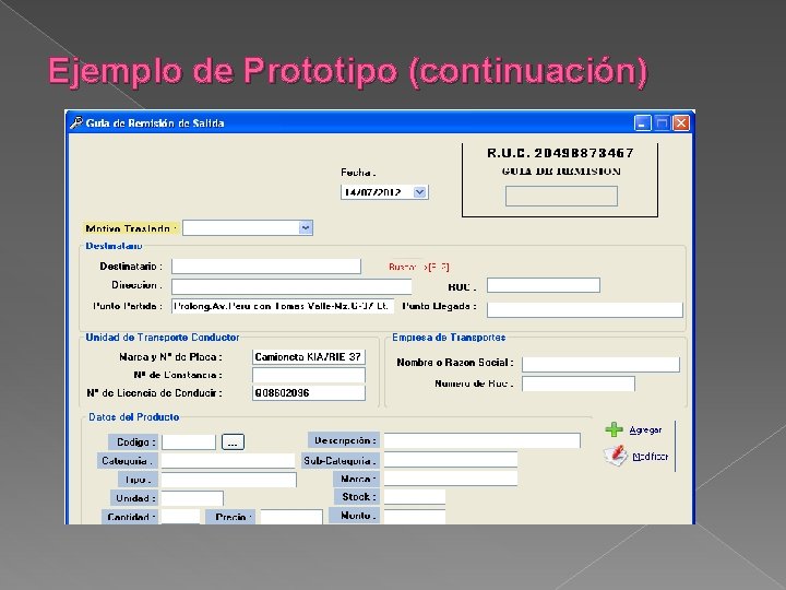 Ejemplo de Prototipo (continuación) 