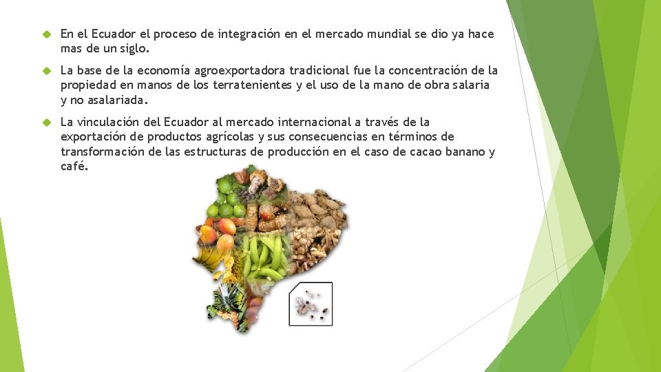  En el Ecuador el proceso de integración en el mercado mundial se dio