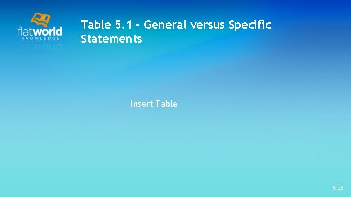 Table 5. 1 - General versus Specific Statements Insert Table 5 -16 Table 5. 1 - General versus Specific Statements Insert Table 5 -16