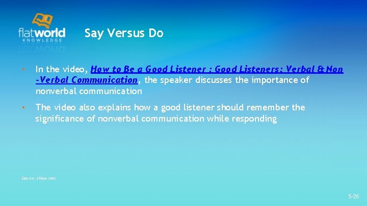 Say Versus Do • In the video, How to Be a Good Listener : Say Versus Do • In the video, How to Be a Good Listener :