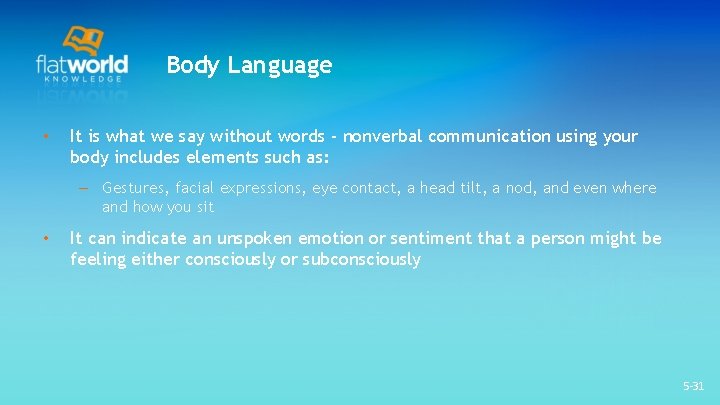 Body Language • It is what we say without words - nonverbal communication using Body Language • It is what we say without words - nonverbal communication using