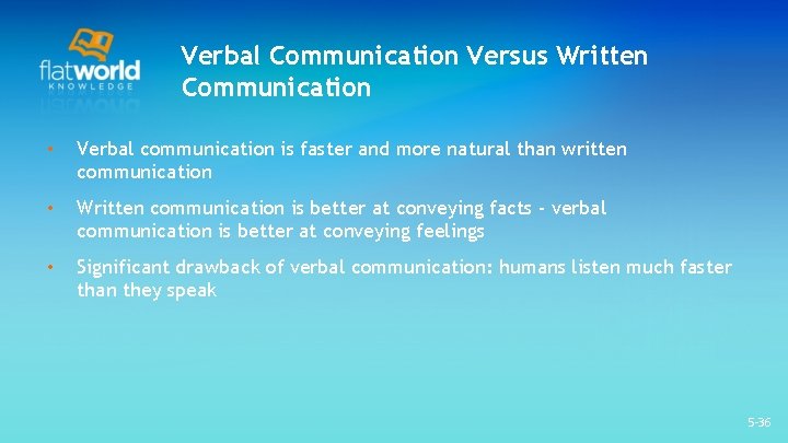 Verbal Communication Versus Written Communication • Verbal communication is faster and more natural than Verbal Communication Versus Written Communication • Verbal communication is faster and more natural than
