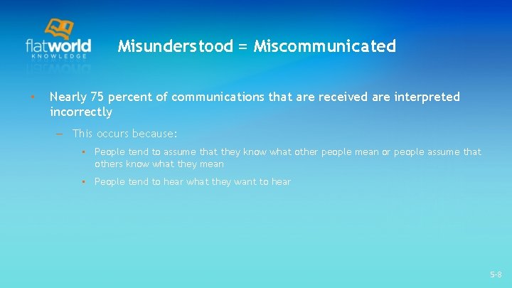 Misunderstood = Miscommunicated • Nearly 75 percent of communications that are received are interpreted Misunderstood = Miscommunicated • Nearly 75 percent of communications that are received are interpreted