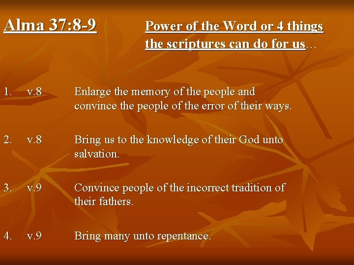 Alma 37: 8 -9 Power of the Word or 4 things the scriptures can Alma 37: 8 -9 Power of the Word or 4 things the scriptures can