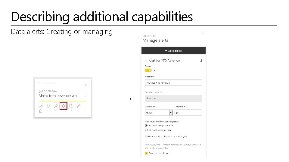 Describing additional capabilities Data alerts: Creating or managing 