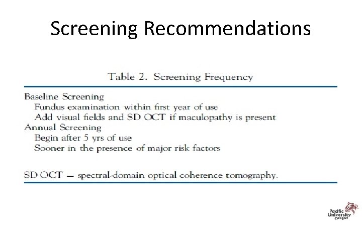 Screening Recommendations 