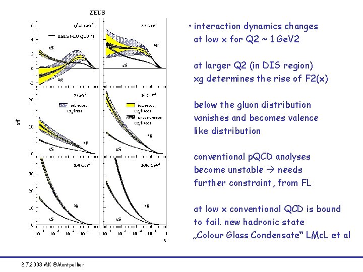  • interaction dynamics changes at low x for Q 2 ~ 1 Ge.