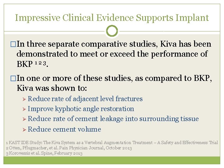 Impressive Clinical Evidence Supports Implant �In three separate comparative studies, Kiva has been demonstrated