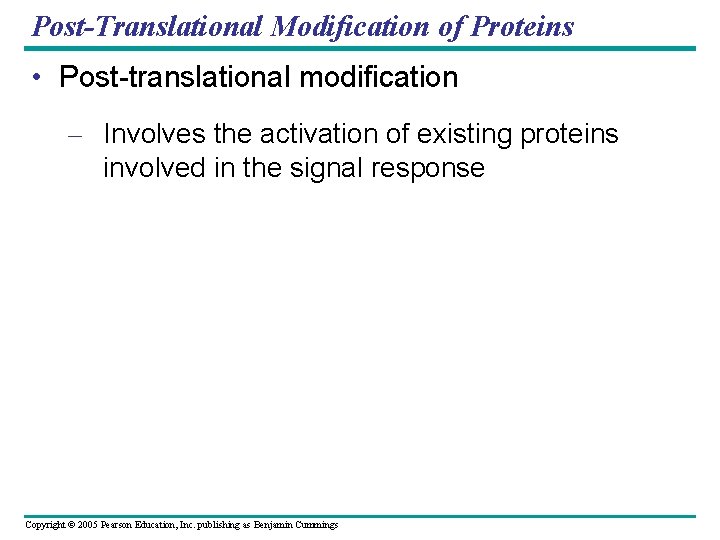 Post-Translational Modification of Proteins • Post-translational modification – Involves the activation of existing proteins