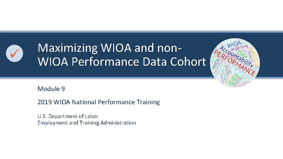 Maximizing WIOA and non. WIOA Performance Data Cohort Module 9 2019 WIOA National Performance