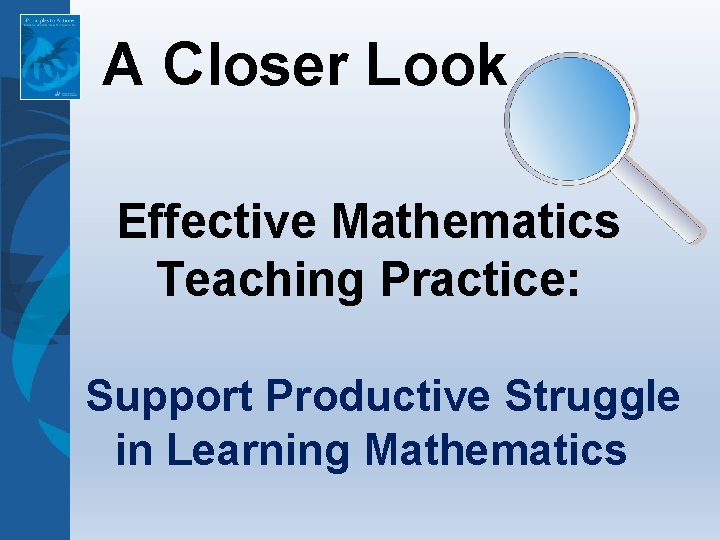 A Closer Look Effective Mathematics Teaching Practice: Support Productive Struggle in Learning Mathematics 