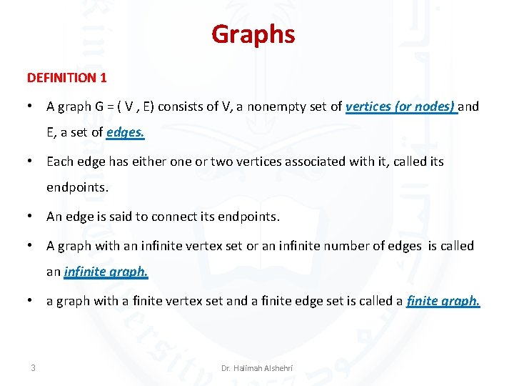 Graphs DEFINITION 1 • A graph G = ( V , E) consists of