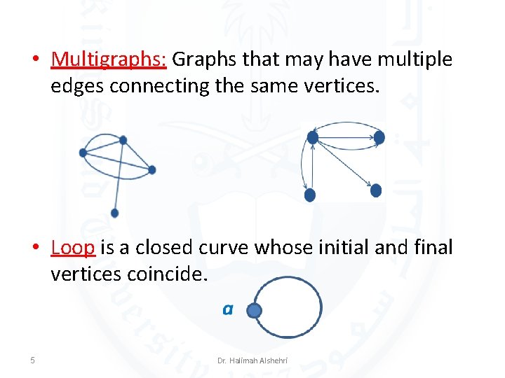  • Multigraphs: Graphs that may have multiple edges connecting the same vertices. •