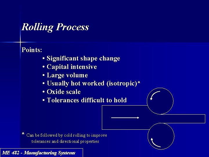 Rolling Process Points: • Significant shape change • Capital intensive • Large volume •