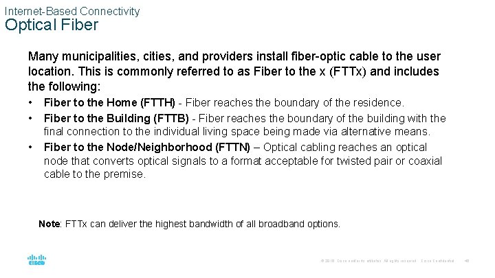 Internet-Based Connectivity Optical Fiber Many municipalities, cities, and providers install fiber-optic cable to the