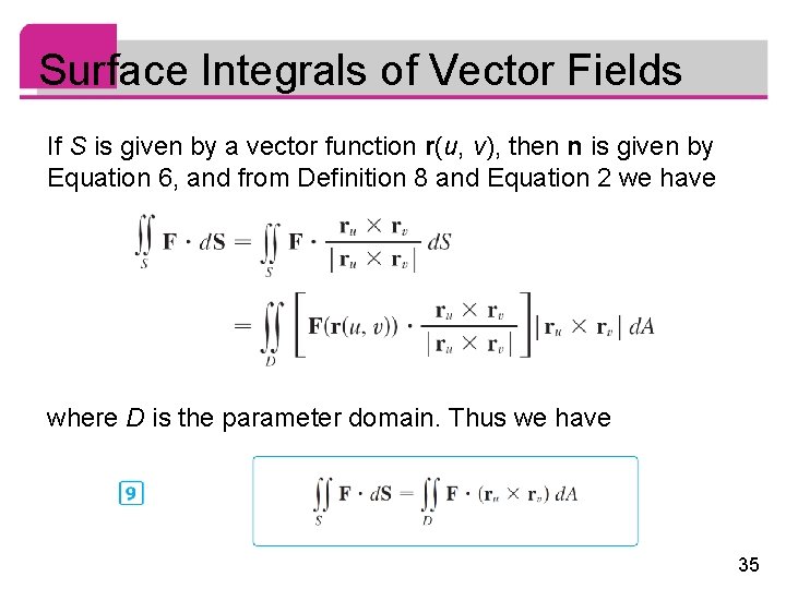 Surface Integrals of Vector Fields If S is given by a vector function r(u,