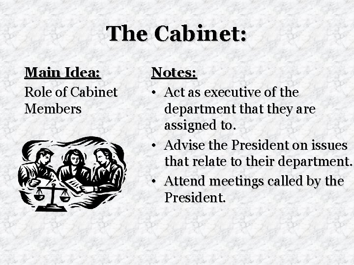 Unit 5 The Executive Branch The Cabinet The
