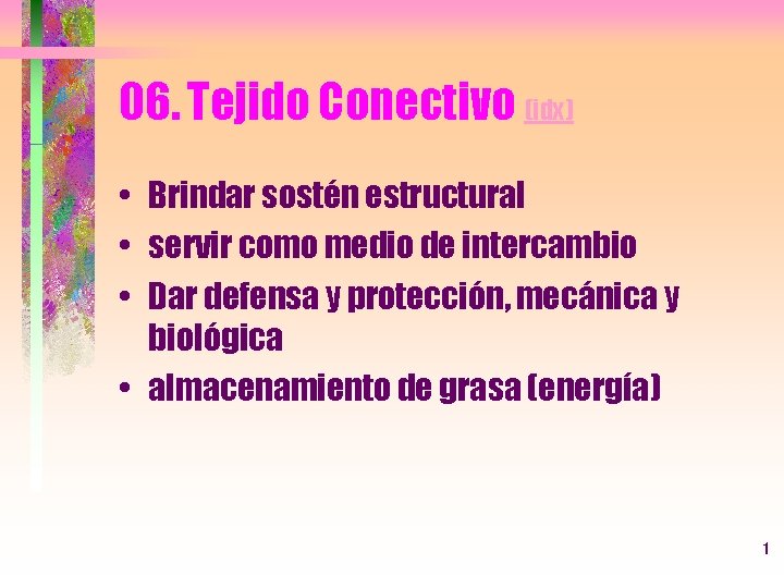 06. Tejido Conectivo (idx) • Brindar sostén estructural • servir como medio de intercambio