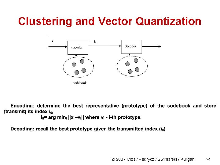 Clustering and Vector Quantization © 2007 Cios / Pedrycz / Swiniarski / Kurgan 34