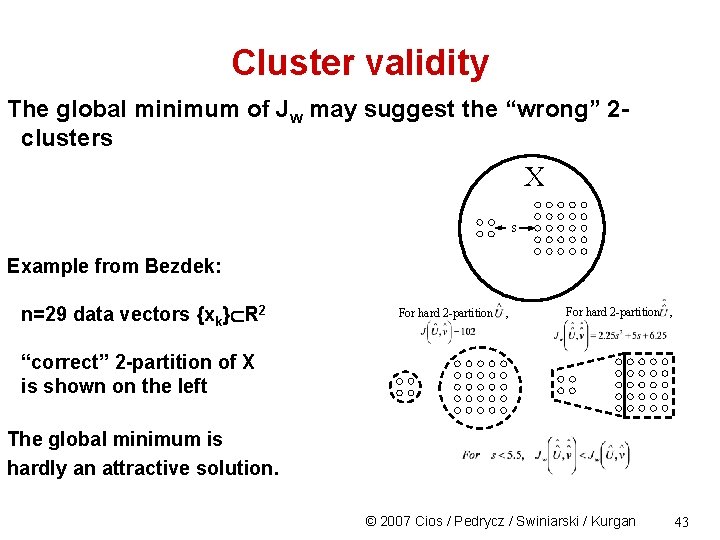 Cluster validity The global minimum of Jw may suggest the “wrong” 2 clusters X