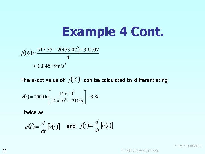 Example 4 Cont. The exact value of can be calculated by differentiating twice as