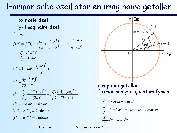 Harmonische oscillator en imaginaire getallen • x- reele deel • y- imaginaire deel Im