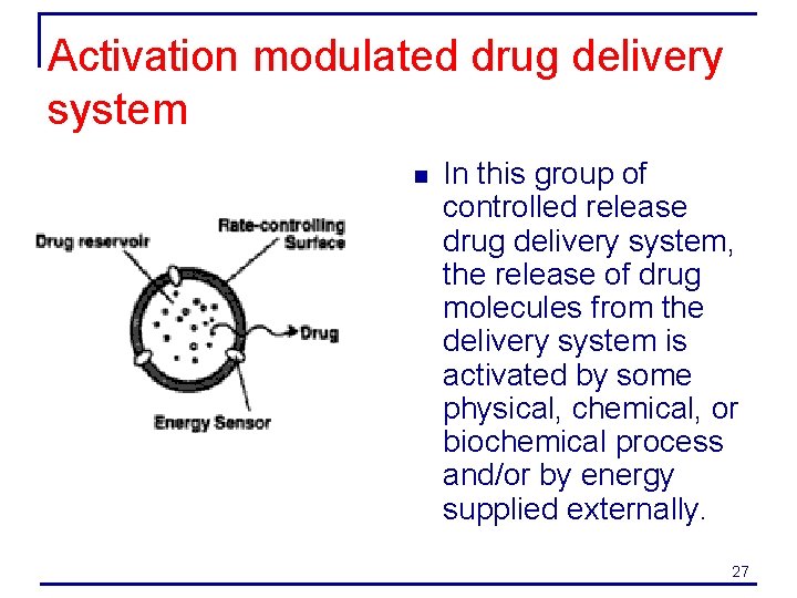 Activation modulated drug delivery system n In this group of controlled release drug delivery