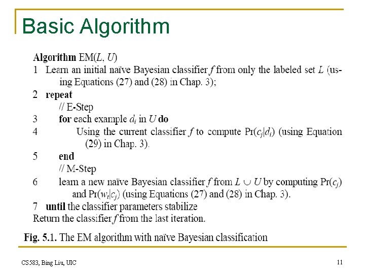 Basic Algorithm CS 583, Bing Liu, UIC 11 