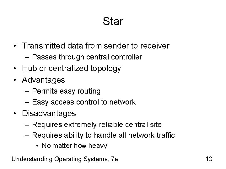 Star • Transmitted data from sender to receiver – Passes through central controller •