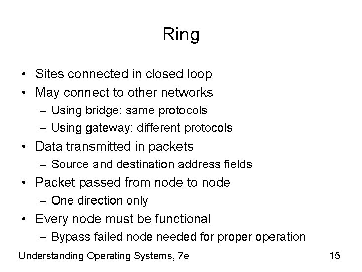 Ring • Sites connected in closed loop • May connect to other networks –