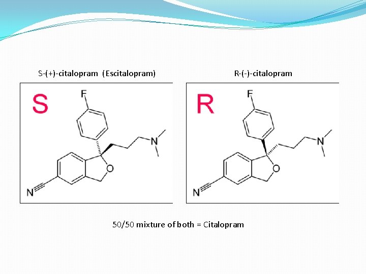 S-(+)-citalopram (Escitalopram) R-(-)-citalopram 50/50 mixture of both = Citalopram 