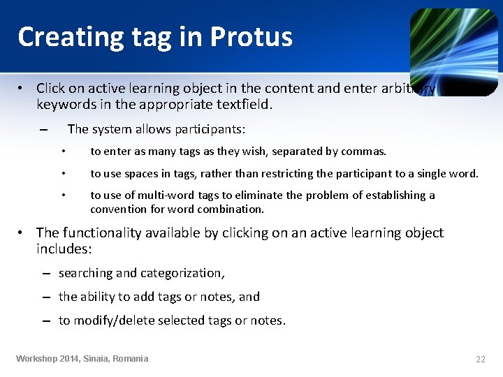 Creating tag in Protus • Click on active learning object in the content and Creating tag in Protus • Click on active learning object in the content and