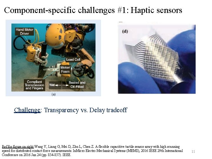 Component-specific challenges #1: Haptic sensors Challenge: Transparency vs. Delay tradeoff Ref for figure on