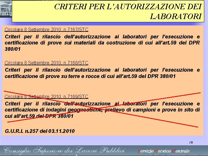 CRITERI PER L’AUTORIZZAZIONE DEI LABORATORI Circolare 8 Settembre 2010, n. 7167/STC Criteri per il CRITERI PER L’AUTORIZZAZIONE DEI LABORATORI Circolare 8 Settembre 2010, n. 7167/STC Criteri per il
