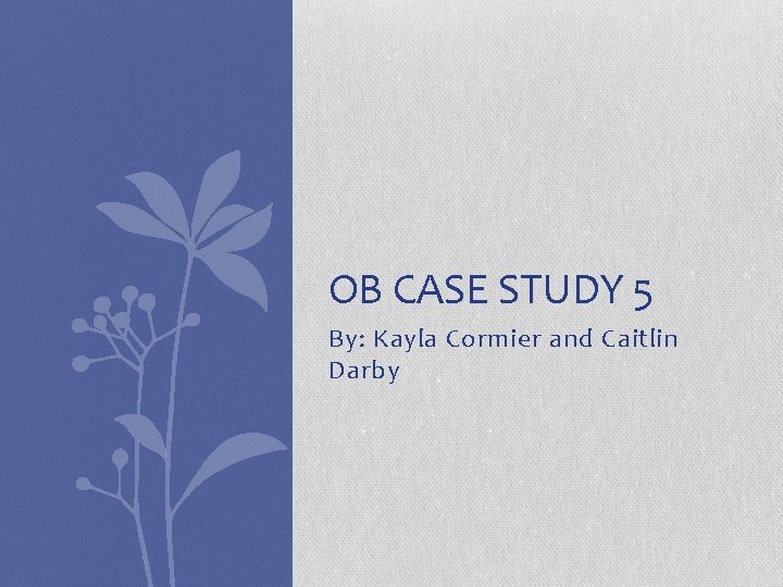 OB CASE STUDY 5 By: Kayla Cormier and Caitlin Darby 
