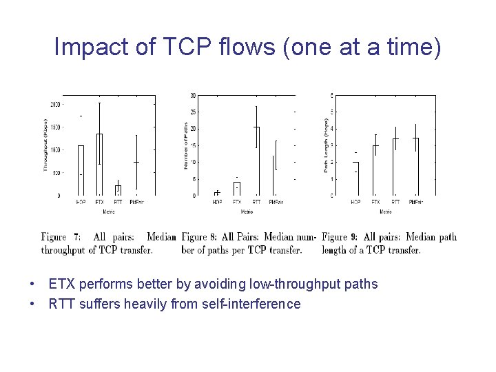 Impact of TCP flows (one at a time) • ETX performs better by avoiding